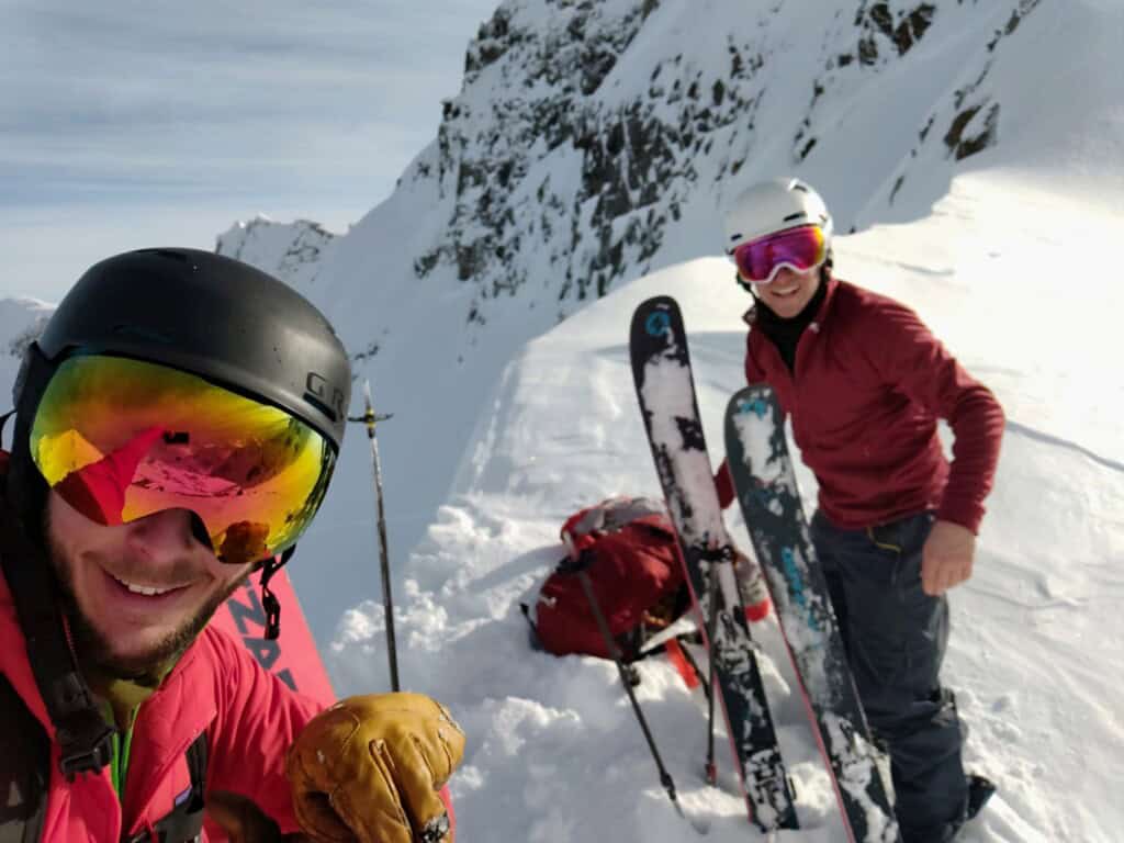 Friends ski touring