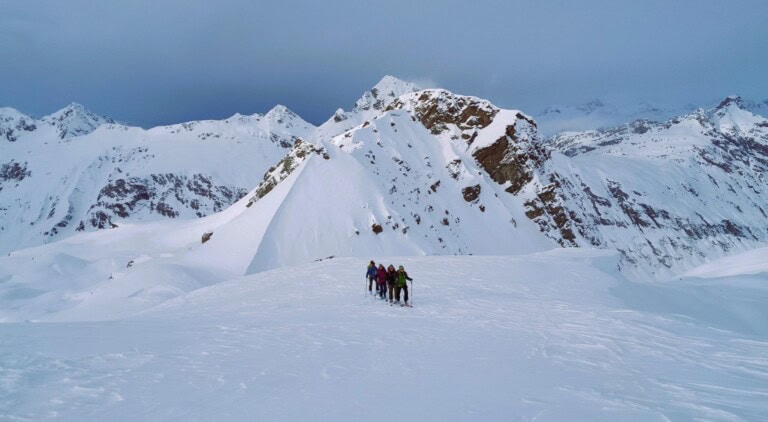 Ski tour group on the ascent in the Silvretta