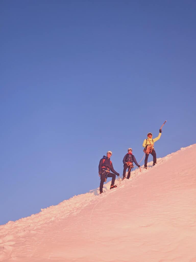 Summit ascent from the Breithorn on the Spaghetti Tour light