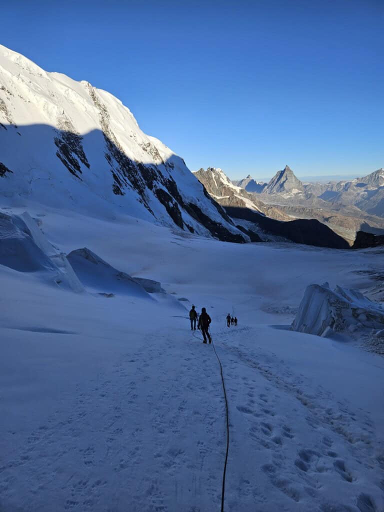 Descent on the Grenzgletscher on the Spaghetti Tour light