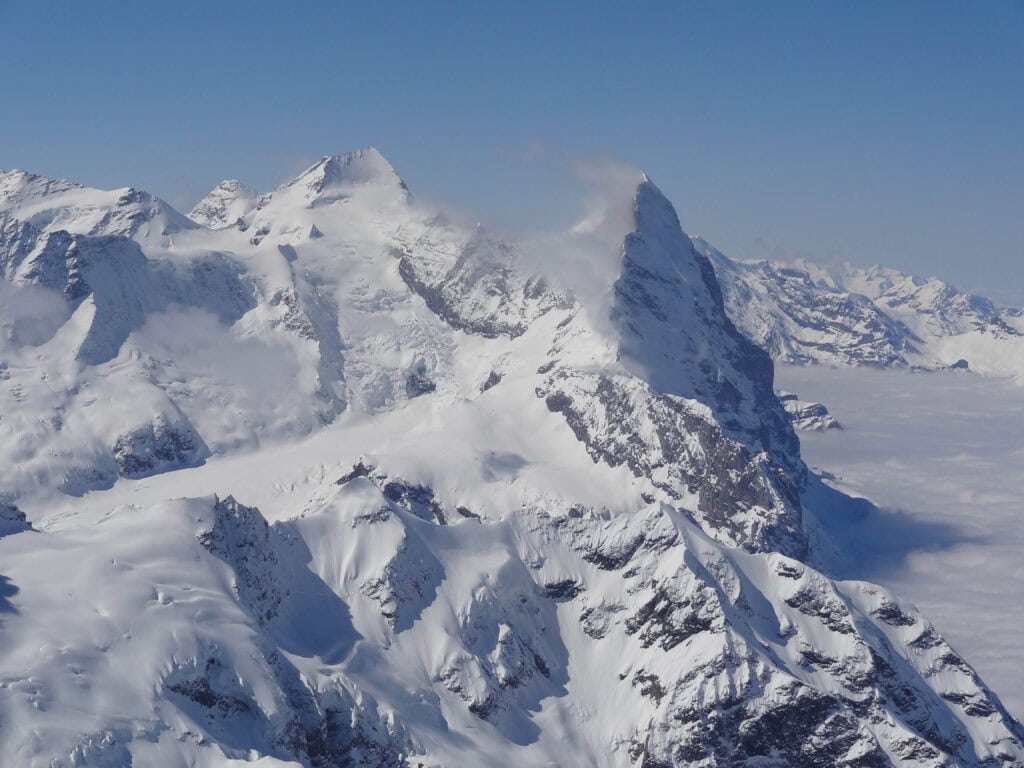 Aussicht auf Eiger und Mönch vom Gauligebiet aus.