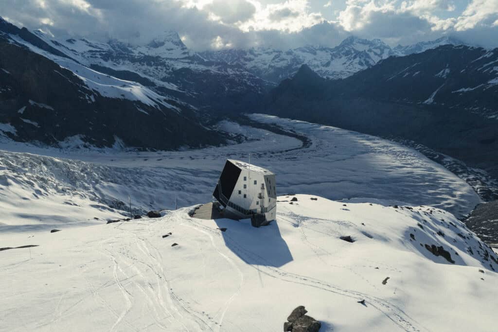 The Monte Rosa hut with the Grenzgletscher glacier